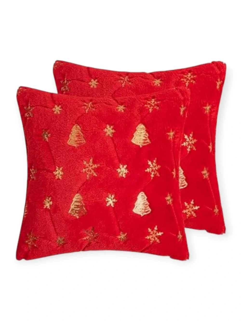 New! Festive Red Holiday Throw Pillow Covers Set with Gold Embroidery